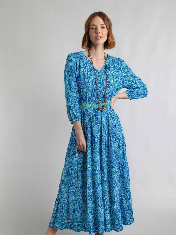 Weird Fish Blue Himanshee Viscose Slub Printed Dress - Image 2 of 7