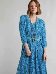 Weird Fish Blue Himanshee Viscose Slub Printed Dress - Image 4 of 7