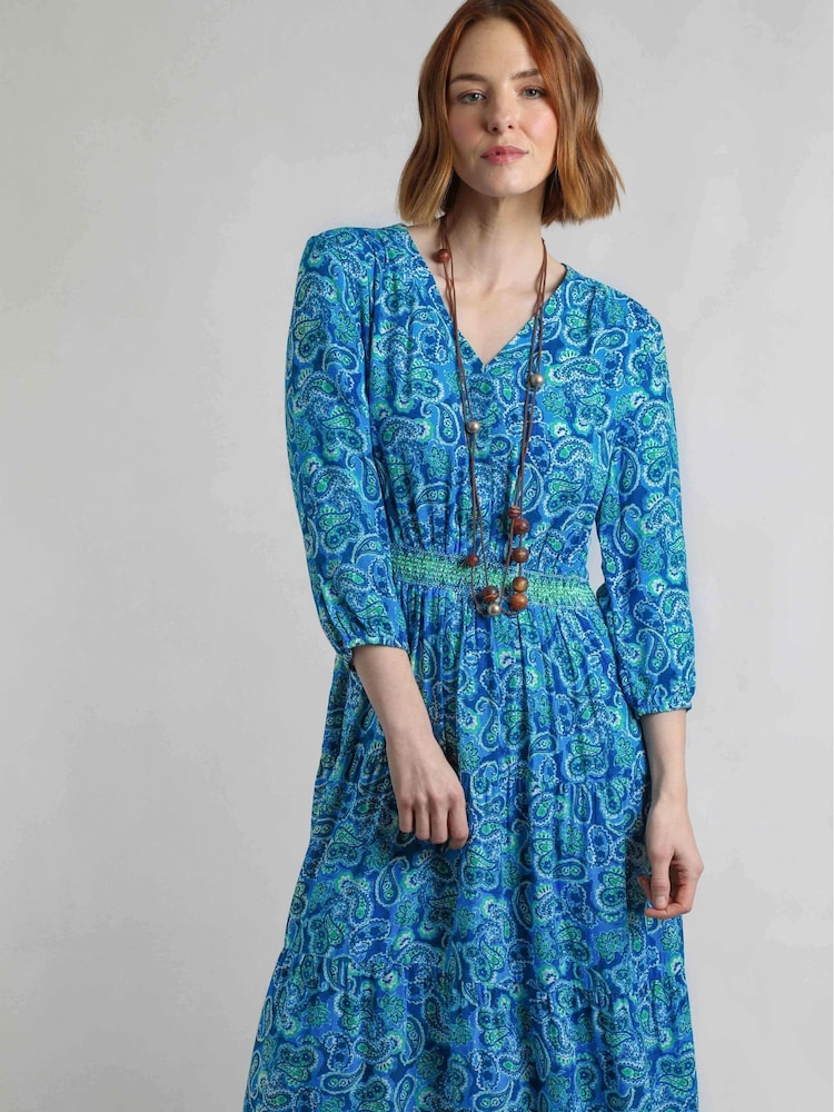 Weird Fish Blue Himanshee Viscose Slub Printed Dress - Image 4 of 7