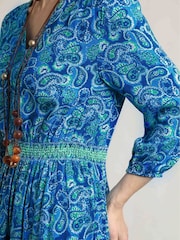 Weird Fish Blue Himanshee Viscose Slub Printed Dress - Image 5 of 7