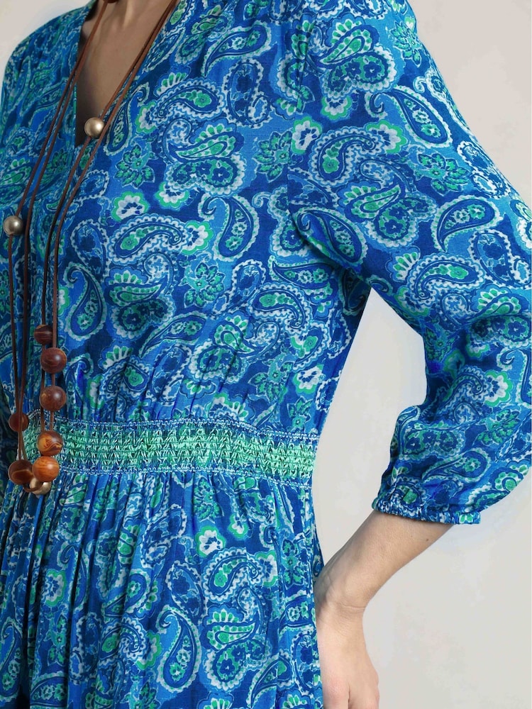 Weird Fish Blue Himanshee Viscose Slub Printed Dress - Image 5 of 7