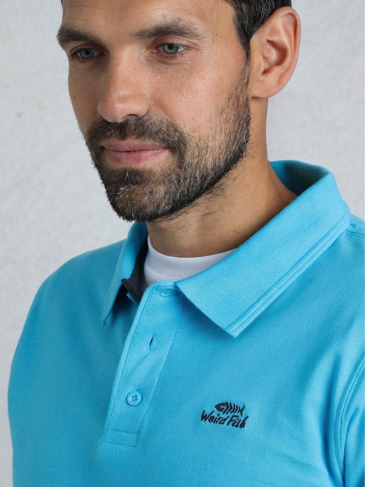 Weird Fish Blue Miles 100% Cotton Pique Polo Shirt - Image 4 of 6
