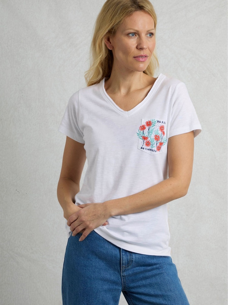 Weird Fish White No Rain Flowers 100% Cotton Slub Graphic Pocket T-Shirt - Image 1 of 6
