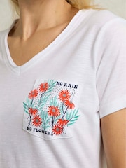Weird Fish White No Rain Flowers 100% Cotton Slub Graphic Pocket T-Shirt - Image 4 of 6