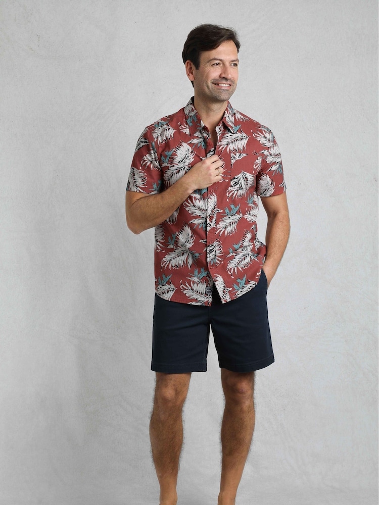 Weird Fish Red Faraway 100% Cotton Short Sleeve Printed Shirt - Image 4 of 6