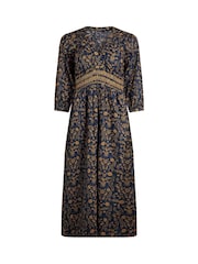 Weird Fish Blue Kerina Printed 100% Cotton Midi Dress - Image 1 of 8