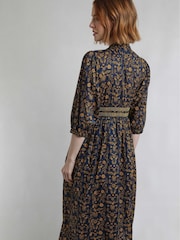 Weird Fish Blue Kerina Printed 100% Cotton Midi Dress - Image 2 of 8