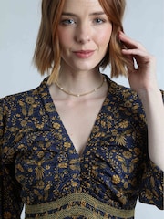 Weird Fish Blue Kerina Printed 100% Cotton Midi Dress - Image 5 of 8