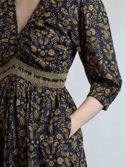 Weird Fish Blue Kerina Printed 100% Cotton Midi Dress - Image 6 of 8