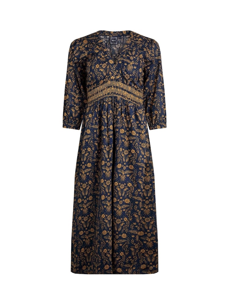 Weird Fish Blue Kerina Printed 100% Cotton Midi Dress - Image 7 of 8