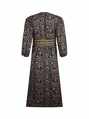 Weird Fish Blue Kerina Printed 100% Cotton Midi Dress - Image 8 of 8