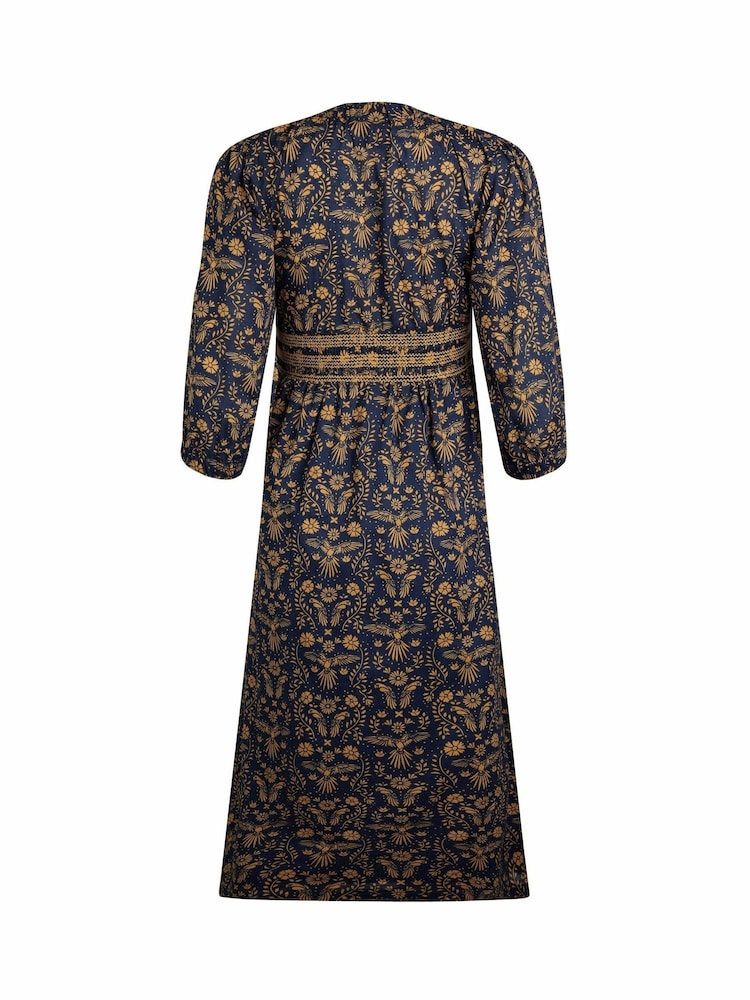 Weird Fish Blue Kerina Printed 100% Cotton Midi Dress - Image 8 of 8