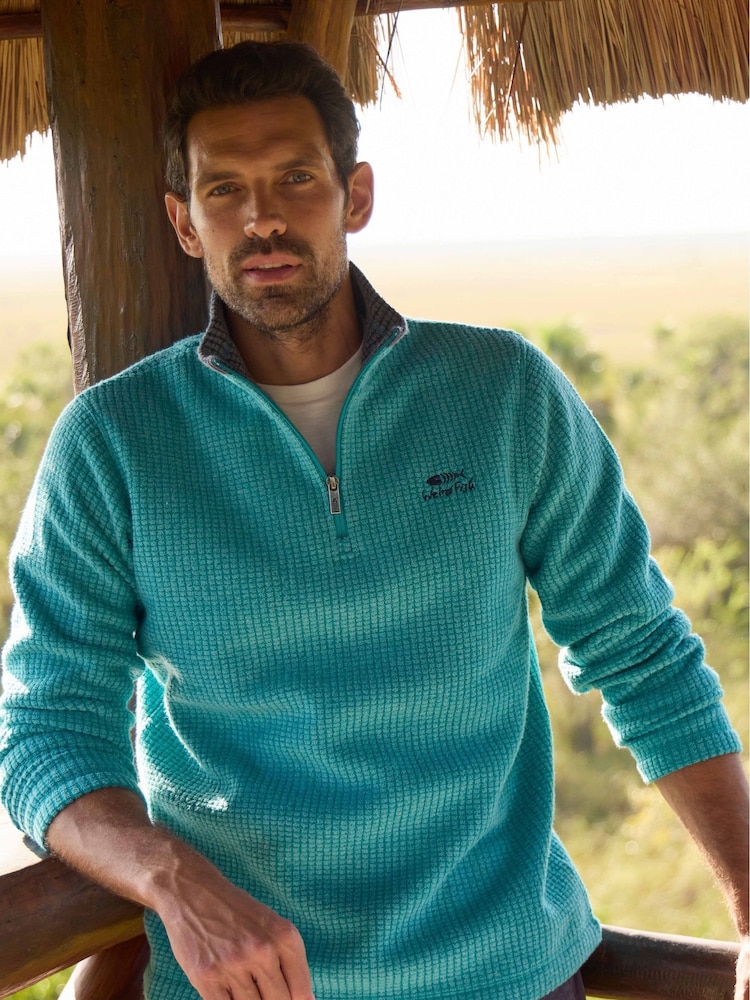 Weird Fish Light Green Newark Quarter Zip Grid Fleece - Image 1 of 9
