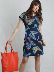 Weird Fish Blue Tallahassee 100% Cotton Printed Jersey Dress - Image 3 of 6