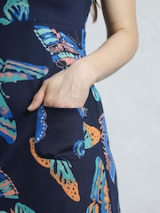 Weird Fish Blue Tallahassee 100% Cotton Printed Jersey Dress - Image 4 of 6
