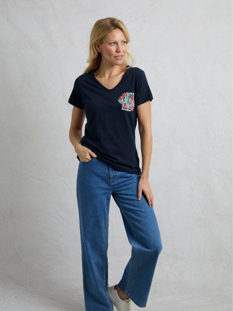 Azul - Weird Fish No Rain Flowers 100% Cotton Slub Graphic Pocket T-Shirt - Imagen 1 de 6