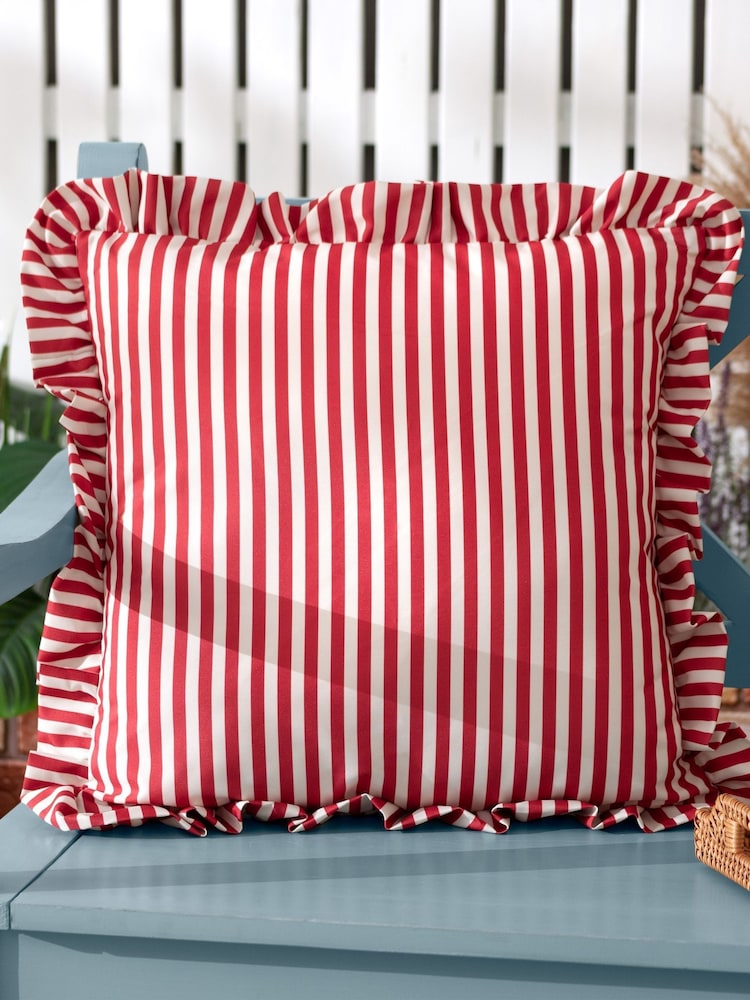 Wylder Candy Red Millie Ruffle Outdoor Polyester Cushion - Image 1 of 5