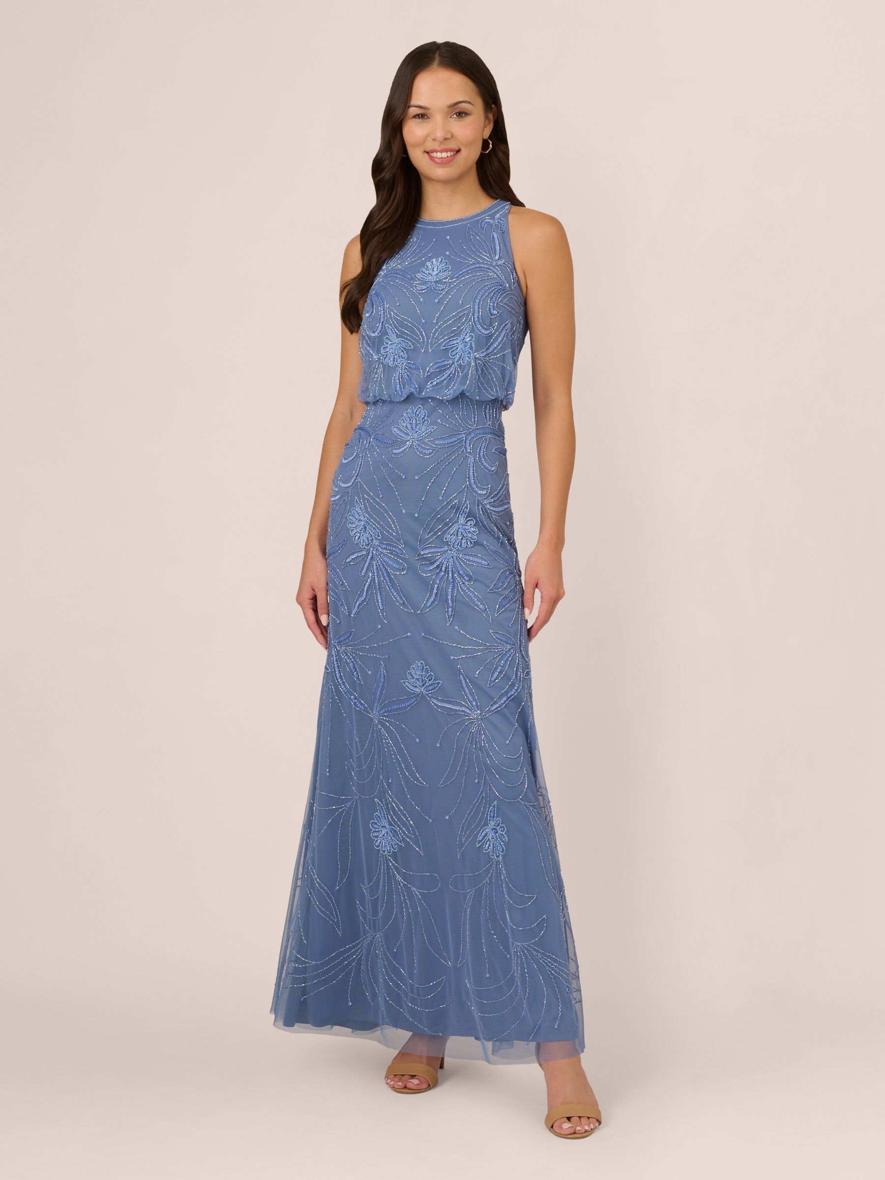 Buy Adrianna Papell Blue Bead Blouson Long Dress from Next USA