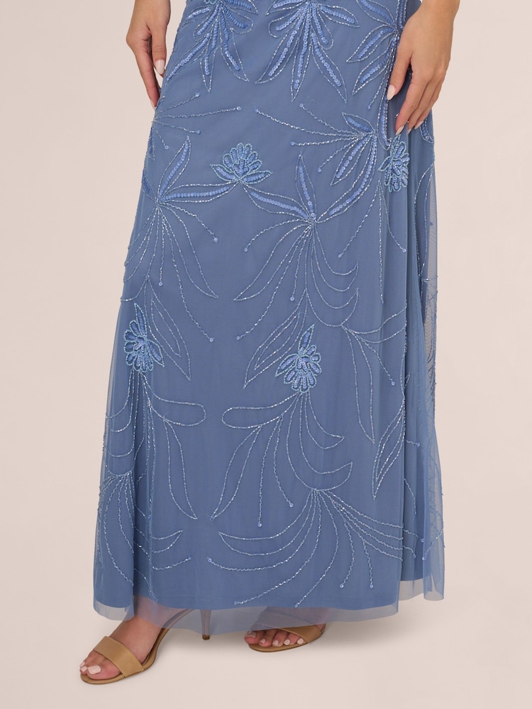 Adrianna Papell Blue Bead Blouson Long Dress - Image 5 of 7