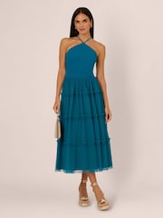Adrianna by Adrianna Papell Green Knit And Mesh Halter Dress - Image 3 of 8