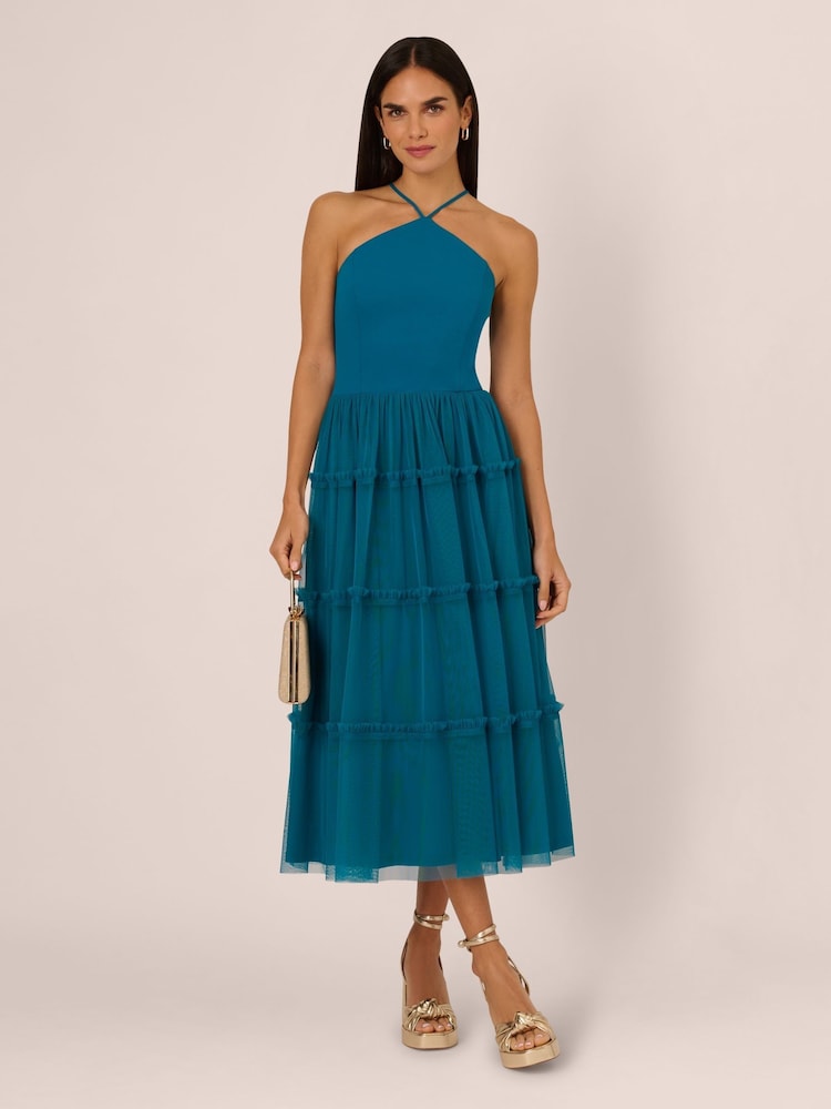Adrianna by Adrianna Papell Green Knit And Mesh Halter Dress - Image 3 of 8