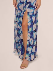 Adrianna Papell Blue Crinkle Chiffon Floral Print Gown - Image 5 of 7