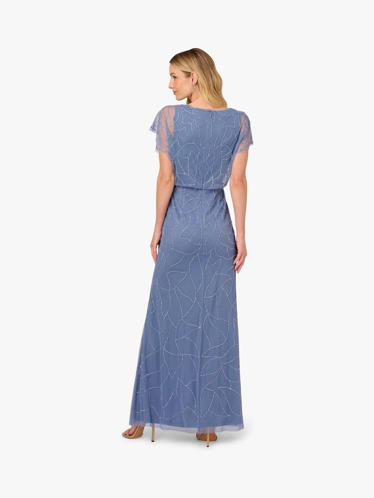 Adrianna Papell Blue Beaded Blouson Long Dress - Image 3 of 6