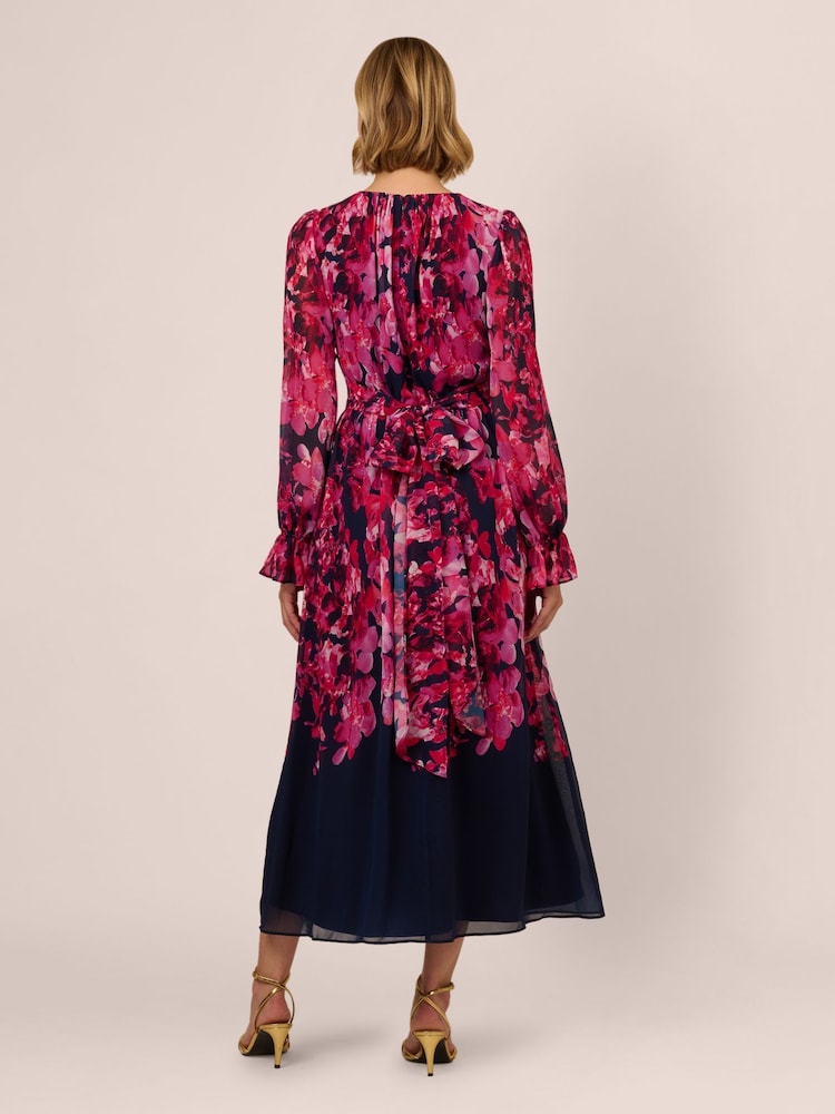 Adrianna Papell Blue Floral Print Twist Ankle Dress - Image 2 of 7