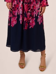 Adrianna Papell Blue Floral Print Twist Ankle Dress - Image 3 of 7