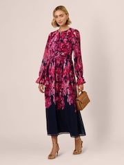Adrianna Papell Blue Floral Print Twist Ankle Dress - Image 4 of 7