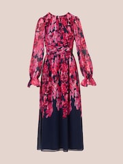 Adrianna Papell Blue Floral Print Twist Ankle Dress - Image 6 of 7