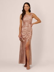 Adrianna Papell Pink Metallic Foil Long Dress - Image 3 of 7