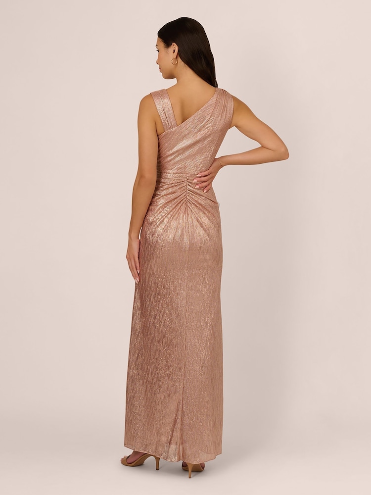 Adrianna Papell Pink Metallic Foil Long Dress - Image 4 of 7