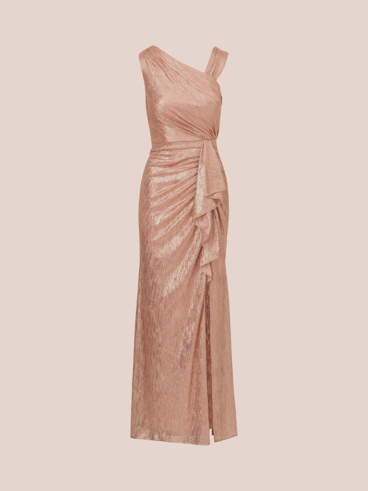 Adrianna Papell Pink Metallic Foil Long Dress - Image 6 of 7