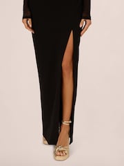 Adrianna by Adrianna Papell Knit Crepe Column Long Black Dress - Image 3 of 7