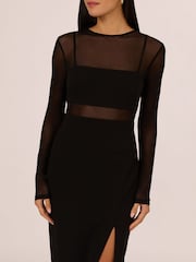 Adrianna by Adrianna Papell Knit Crepe Column Long Black Dress - Image 4 of 7