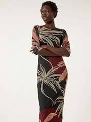 Roman Black Palm Print Mesh Maxi Stretch Dress - Image 1 of 5