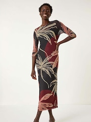 Roman Black Palm Print Mesh Maxi Stretch Dress - Image 2 of 5