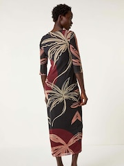 Roman Black Palm Print Mesh Maxi Stretch Dress - Image 3 of 5