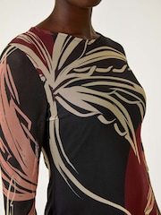 Roman Black Palm Print Mesh Maxi Stretch Dress - Image 5 of 5