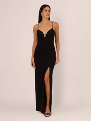 Adrianna by Adrianna Papell Knit Crepe Column Black Gown - Image 1 of 7
