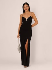 Adrianna by Adrianna Papell Knit Crepe Column Black Gown - Image 5 of 7