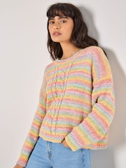 Apricot Pink Rainbow Print Cable Front Jumper - Image 1 of 4