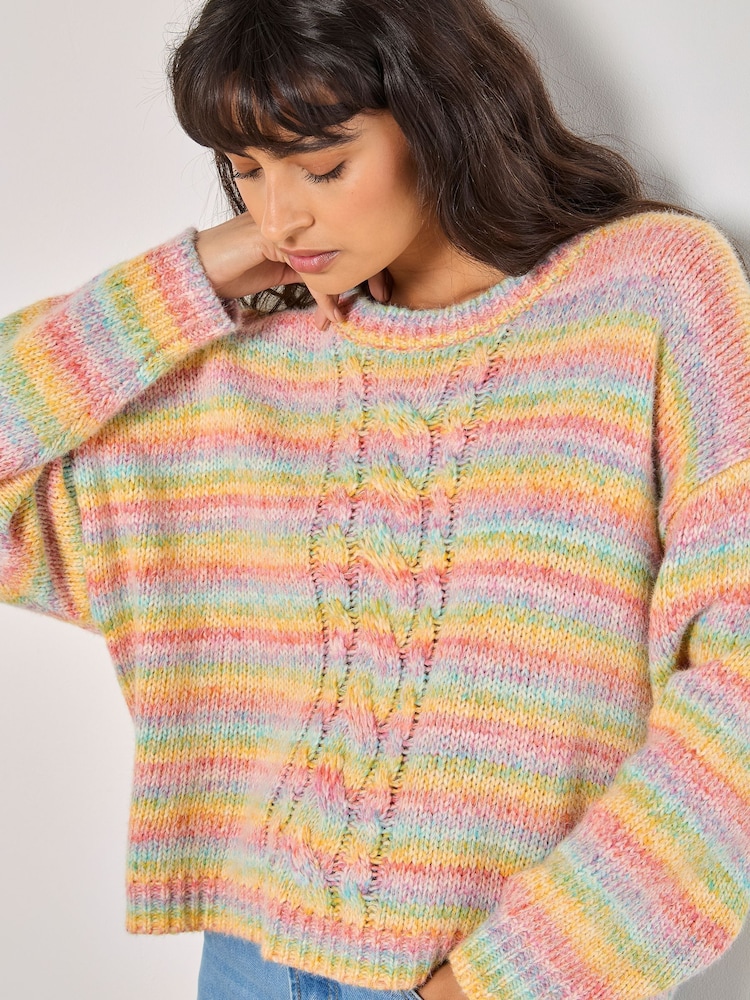 Apricot Pink Rainbow Print Cable Front Jumper - Image 2 of 4 Apricot Pink Rainbow Print Cable Front Jumper - Image 2 of 4