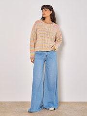 Apricot Pink Rainbow Print Cable Front Jumper - Image 3 of 4