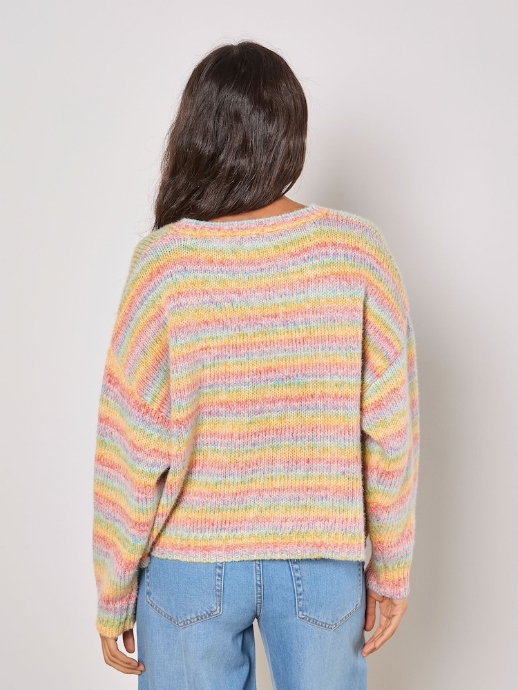 Apricot Pink Rainbow Print Cable Front Jumper - Image 4 of 4 Apricot Pink Rainbow Print Cable Front Jumper - Image 4 of 4