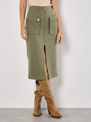 Apricot Green Pinstripe Cargo Pocket Zip Skirt - Image 1 of 4