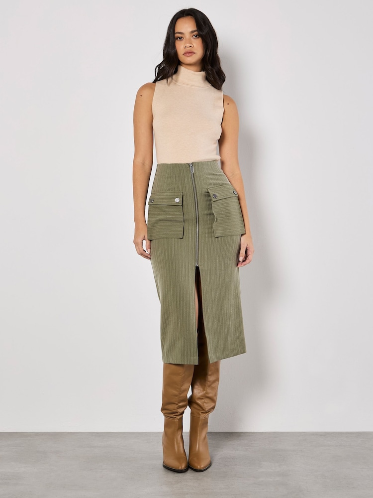 Apricot Green Pinstripe Cargo Pocket Zip Skirt - Image 2 of 4