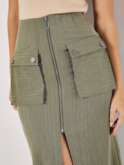 Apricot Green Pinstripe Cargo Pocket Zip Skirt - Image 3 of 4