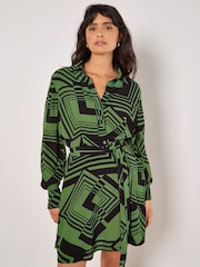 Apricot Green Mini Graphic Squares Shirt Dress - Image 1 of 4